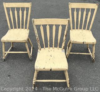 Set of Three (3) Early Chippy Painted Chairs