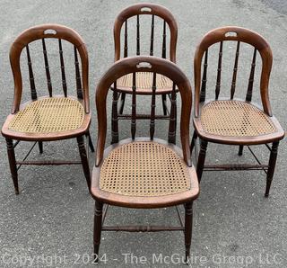 Set of Four (4) Bent Wood Cane Seat Chair.  