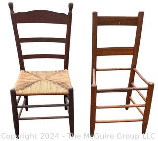 Two (2) Ladder Back Dining Chairs, One Missing Seat.