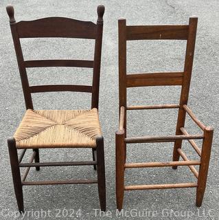 Two (2) Ladder Back Dining Chairs, One Missing Seat.