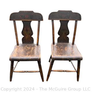 Two (2) Queen Anne Straight Back Chairs with Original Folk Art Paint