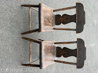 Two (2) Queen Anne Straight Back Chairs with Original Folk Art Paint