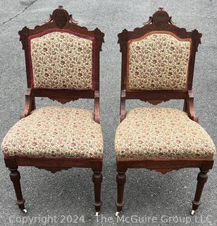 Two (2) Victorian Upholstered Straight Back Chairs