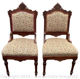 Two (2) Victorian Upholstered Straight Back Chairs