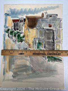 Two (2) Unframed Unsigned Watercolor Studies of Urban Streets