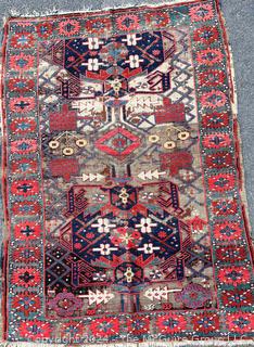 Tribal Kilim Rug on Red Ground. 39 x 59"