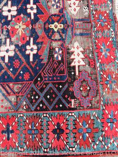 Tribal Kilim Rug on Red Ground. 39 x 59"