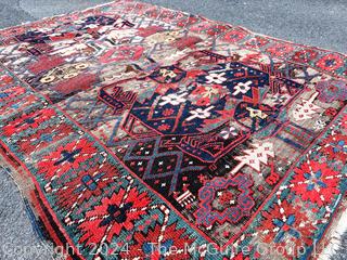 Tribal Kilim Rug on Red Ground. 39 x 59"