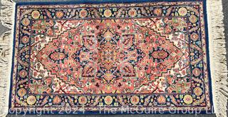 Karastan Heriz Wool Hand Woven Rug on Blue Ground. 24 x 60"