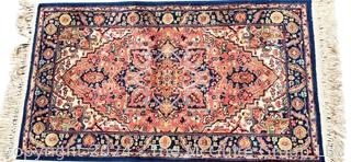 Karastan Heriz Wool Hand Woven Rug on Blue Ground. 24 x 60"