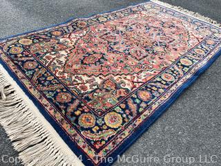 Karastan Heriz Wool Hand Woven Rug on Blue Ground. 24 x 60"