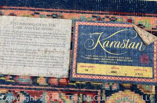 Karastan Heriz Wool Hand Woven Rug on Blue Ground. 24 x 60"