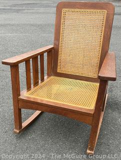 Arts and Crafts Cane Rocking Chair Made by Stickley Brothers  Quaint Furniture with Brass Label. 