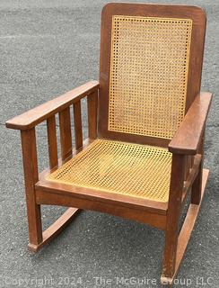 Arts and Crafts Cane Rocking Chair Made by Stickley Brothers  Quaint Furniture with Brass Label. 