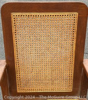 Arts and Crafts Cane Rocking Chair Made by Stickley Brothers  Quaint Furniture with Brass Label. 