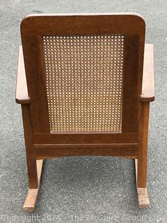 Arts and Crafts Cane Rocking Chair Made by Stickley Brothers  Quaint Furniture with Brass Label. 