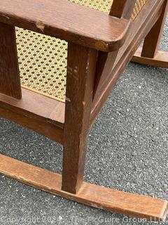 Arts and Crafts Cane Rocking Chair Made by Stickley Brothers  Quaint Furniture with Brass Label. 