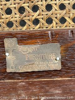 Arts and Crafts Cane Rocking Chair Made by Stickley Brothers  Quaint Furniture with Brass Label. 