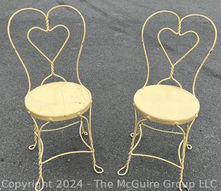 Set of Two (2)  Ice Cream Parlor Chairs With Twisted Heart Wire Frame