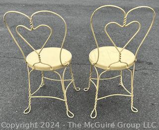 Set of Two (2)  Ice Cream Parlor Chairs With Twisted Heart Wire Frame