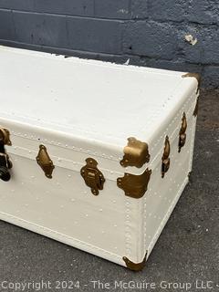 White Painted Metal Steamer Trunk with Brass Fittings and Tray