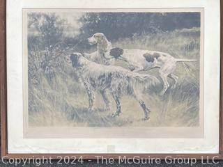 Framed Under Glass 1896 Engraving Titled "The Rose" with Two Dogs on the Hunt.  30 x 39" 