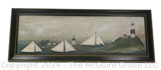 Framed Under Glass Print Titled 'Sailing Ships' by David Carter Brown. 16 x 40" 
