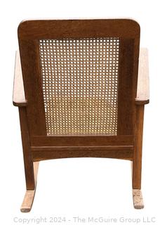 Arts and Crafts Cane Rocking Chair Made by Stickley Brothers  Quaint Furniture with Brass Label. 