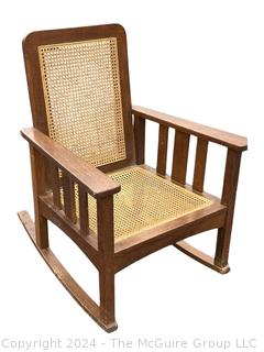 Arts and Crafts Cane Rocking Chair Made by Stickley Brothers  Quaint Furniture with Brass Label. 