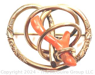 Victorian Red Coral Branch Loop Brooch