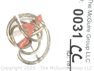 Victorian Red Coral Branch Loop Brooch