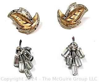 Two (2) Pair of Vintage Rhinestone Clip On Earrings Including Trifari