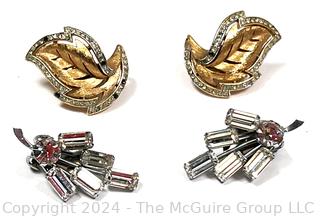 Two (2) Pair of Vintage Rhinestone Clip On Earrings Including Trifari