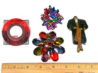 Four (4) Bright 1990's Brooches