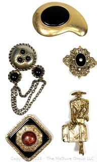 Five (5) Large Gold Tone Power Brooches