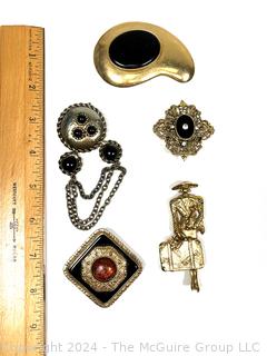 Five (5) Large Gold Tone Power Brooches