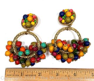 Pair of Carmen Miranda Style Clip On Beaded Earrings