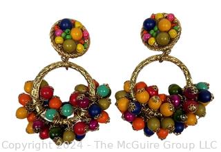 Pair of Carmen Miranda Style Clip On Beaded Earrings