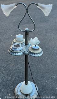 Art Deco Chrome with Frosted Glass Smoking Stand Floor Lamp Table 