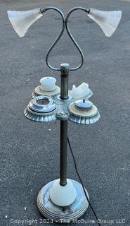 Art Deco Chrome with Frosted Glass Smoking Stand Floor Lamp Table 