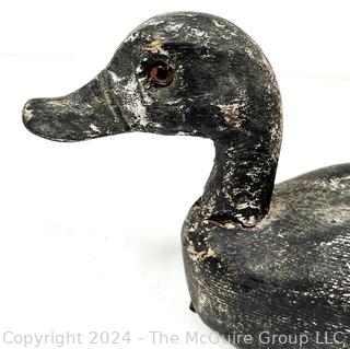 Primitive Hand Carved and Black Painted Wooden Mallard Hunting Decoy