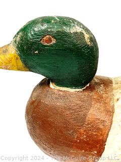 Primitive Hand Carved and Painted Wooden Mallard Hunting Decoy with Green Head