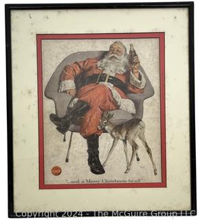 Framed Under Glass Reprint of 1956 Coca Cola Christmas Ad  "Santa with A Baby Doe". 15 x 18"