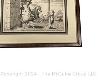 Framed Under Glass Steel Plate Engraving From the Book of Horse Dressage. Original (circa 1700)  Measures 13 x 17"