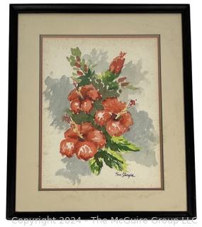 Framed Under Glass Water Color of Hibiscus Signed by Artist Tom Sturges. 17 x 21" 