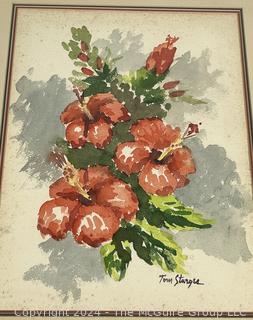 Framed Under Glass Water Color of Hibiscus Signed by Artist Tom Sturges. 17 x 21" 