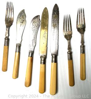 Set of Sheffield Bone Handle Fish Forks & Knives 