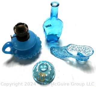 Group of Blue Glass Decorative Items