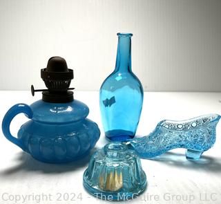 Group of Blue Glass Decorative Items