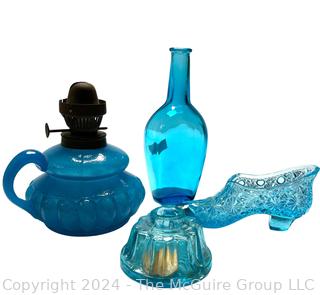 Group of Blue Glass Decorative Items